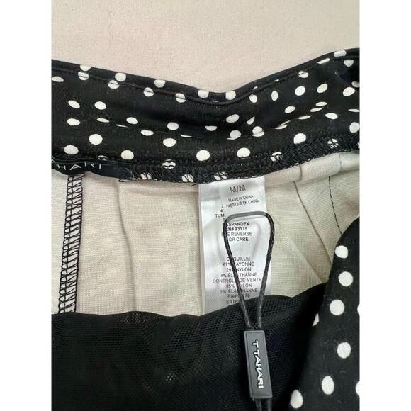 T TAHARI Midi Pencil Skirt Size M Black White Polka Dot Slit Leg Tummy Control - Picture 8 of 11
